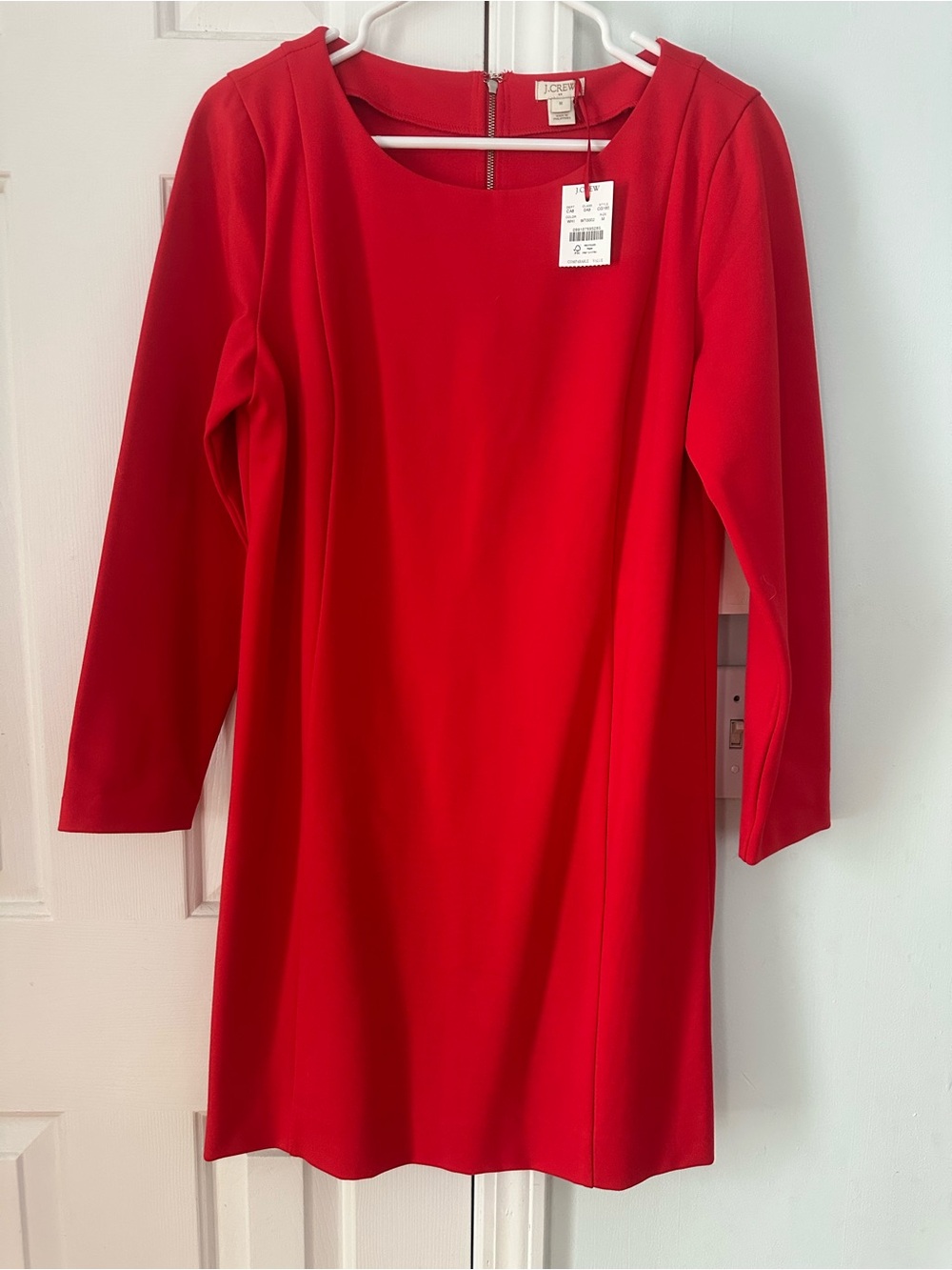 J. Crew Red Long-Sleeve Shift Dress NEW